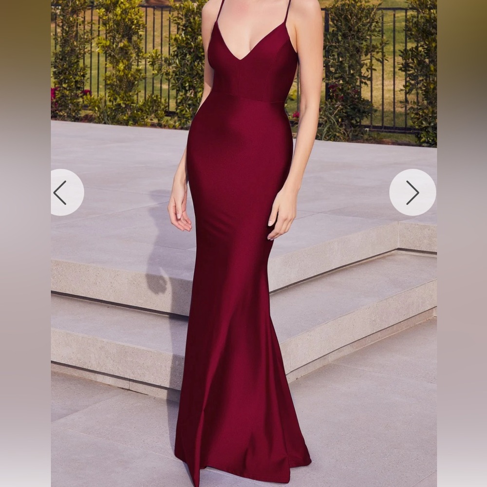 backless red satin dress with slit